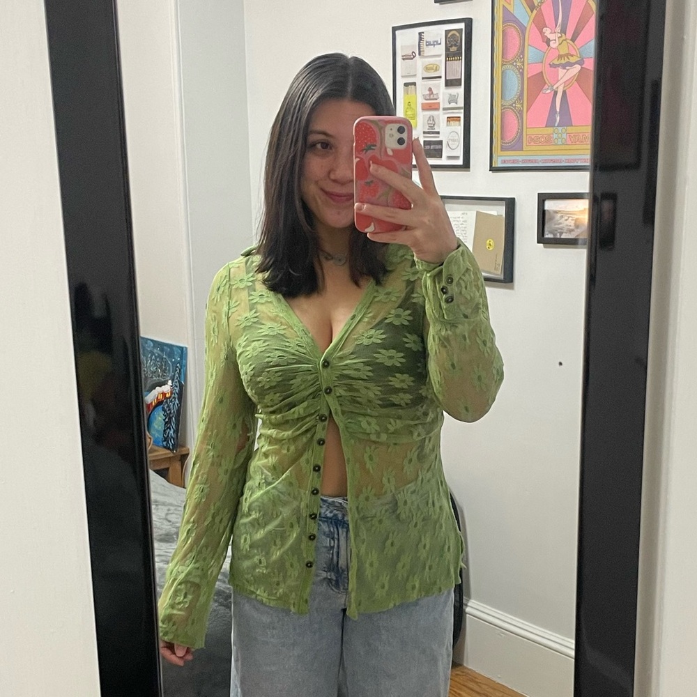 Free People Sheer Button-Up Top
